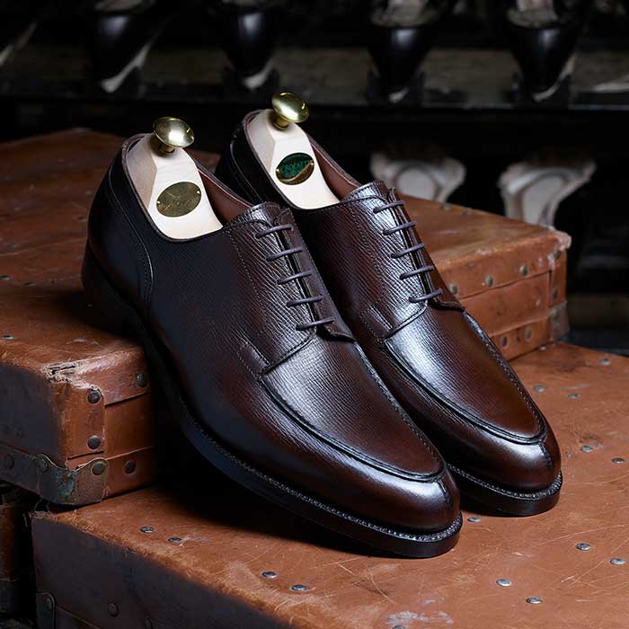 Handmade Men's Brown Grain Leather Split Toe Derby Shoes For Men